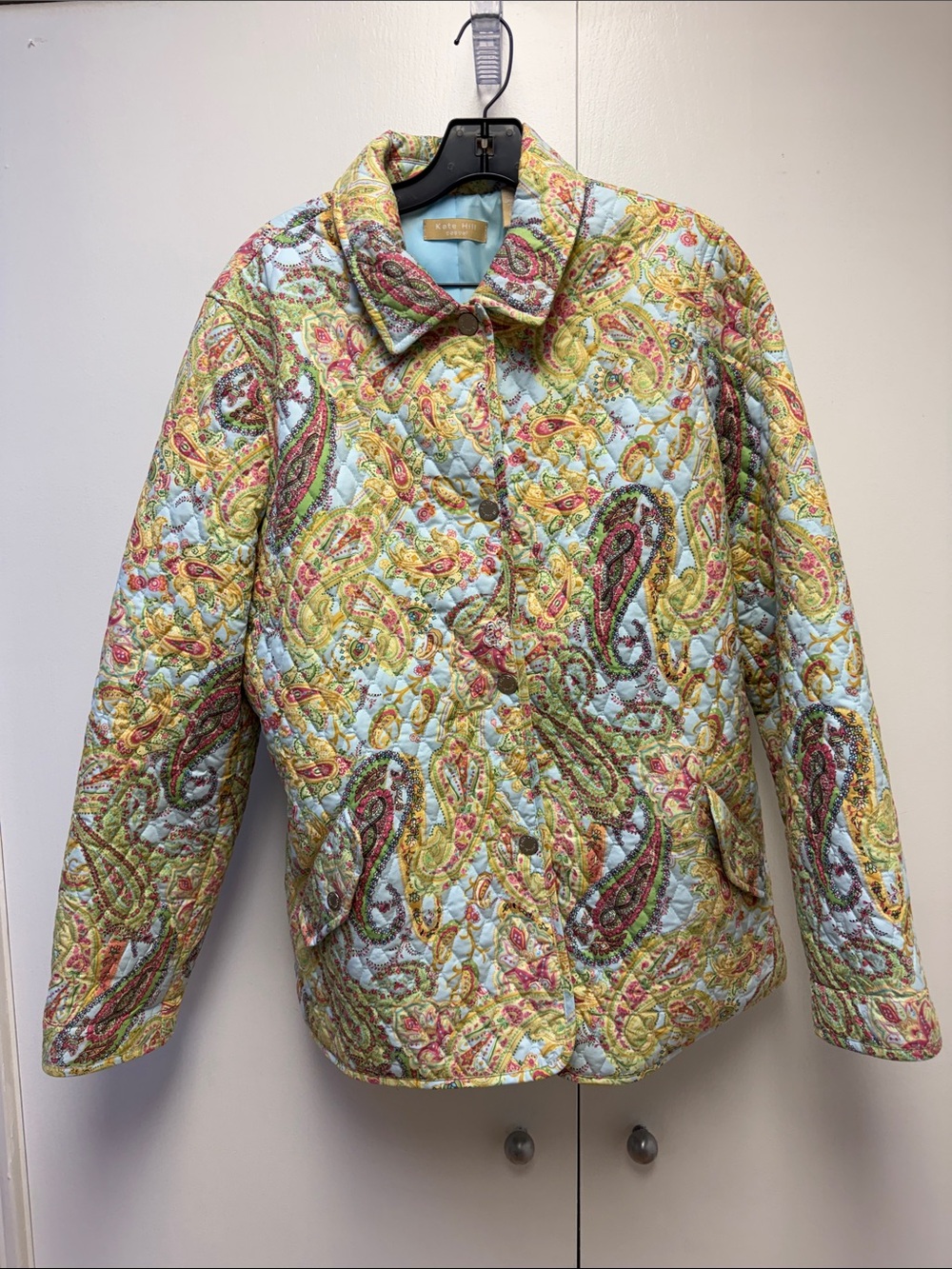 Kate Hill Pastel Blue Quilted Paisley-Lined Jacket